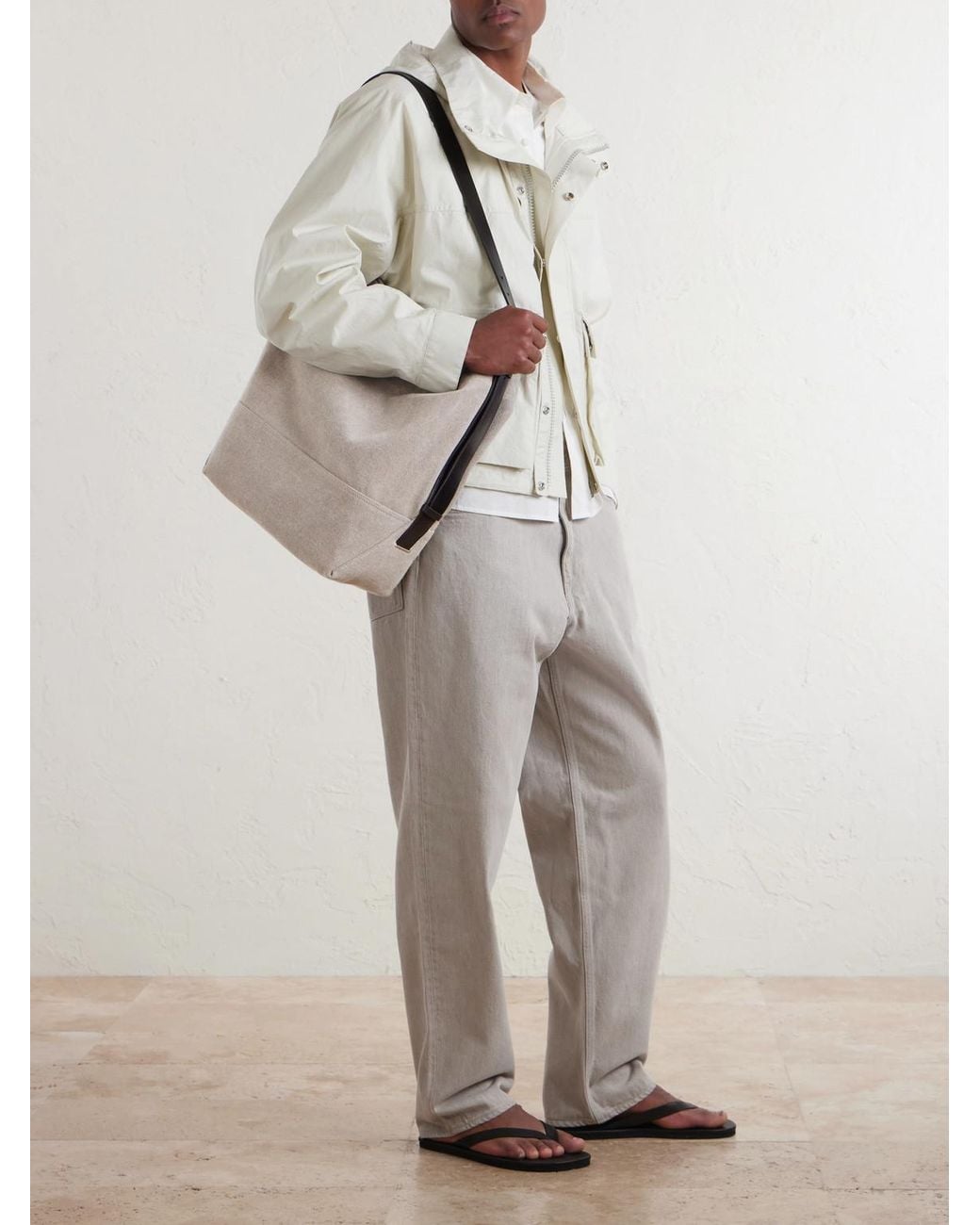 Lemaire Natural Leather-Trimmed Canvas Tote Bag for men