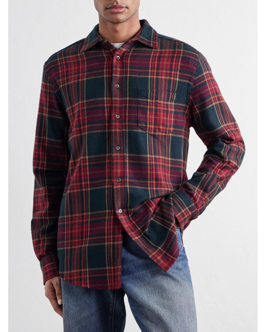 Portuguese Flannel Red Bravio Checked Cotton-Flannel Shirt for men