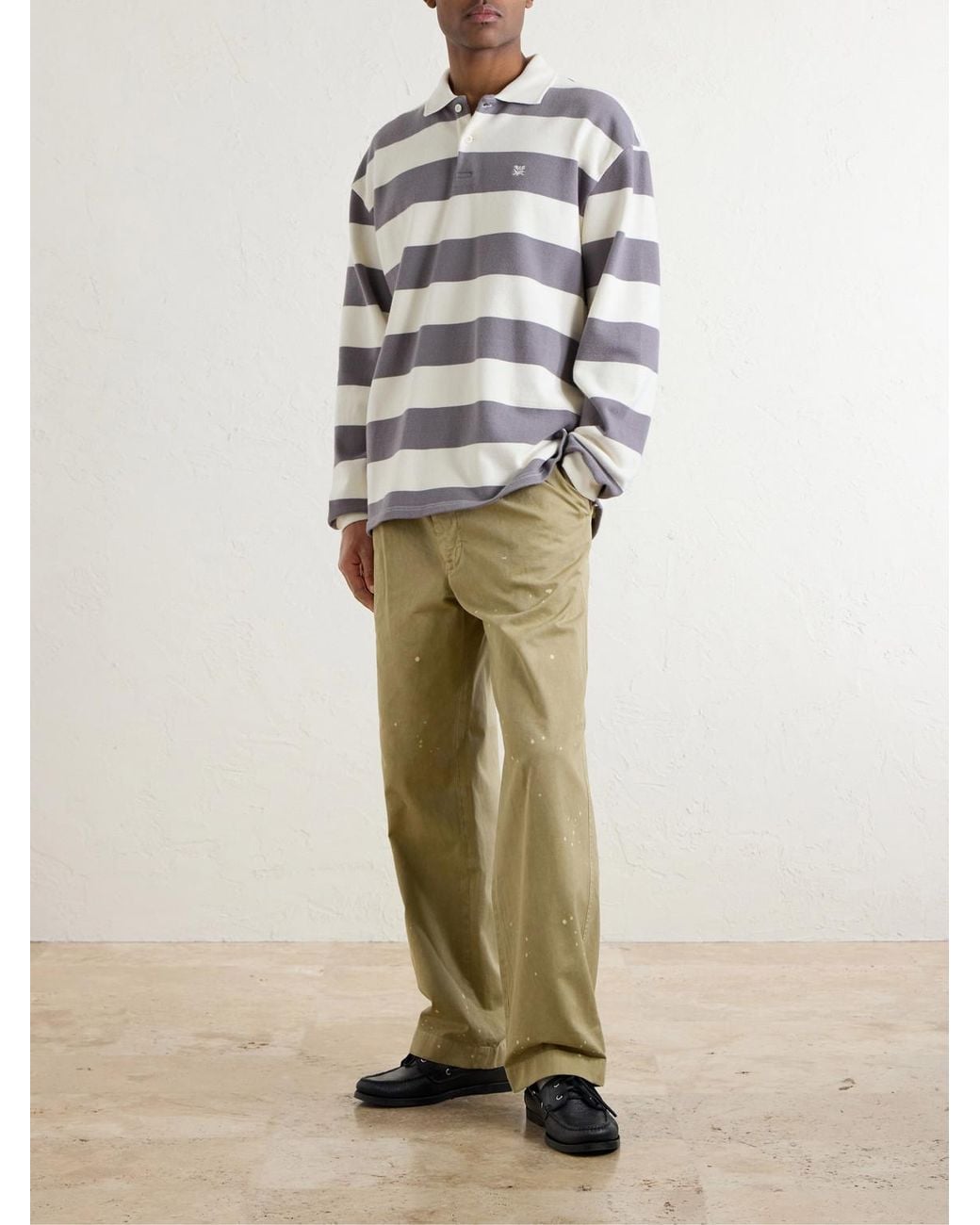 Aimé Leon Dore Gray Striped Cotton-Jersey Polo Sweater for men