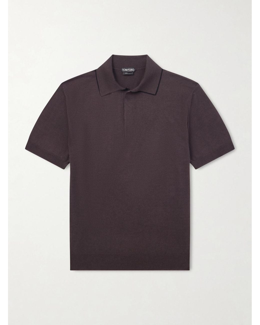 Tom Ford Brown Sea Island Cotton And Silk-blend Polo Shirt for men