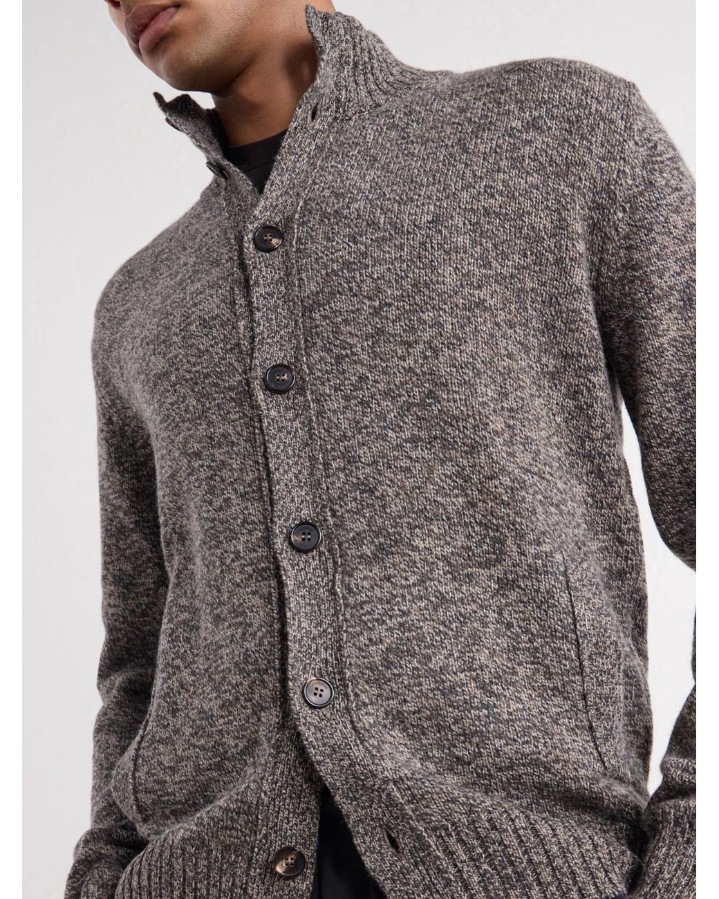 Slowear Gray Zanone Turtleneck Virgin Wool Cardigan for men
