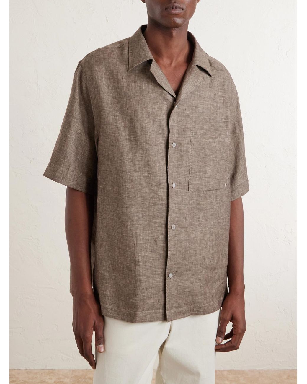 Loro Piana Gray Federico Camp-collar Linen Shirt for men