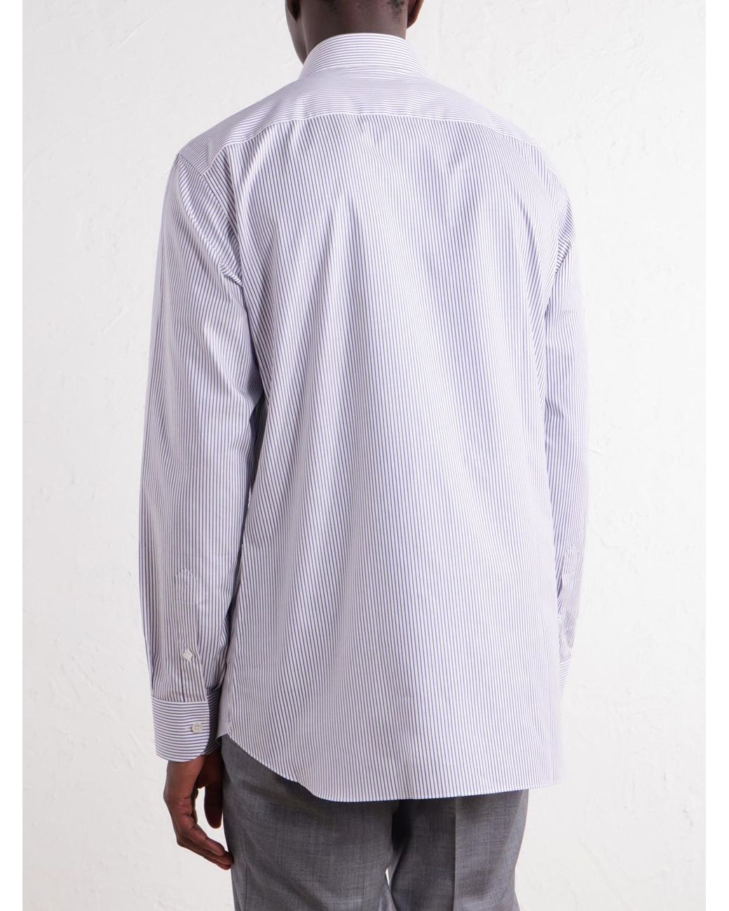 Brioni Blue Striped Cotton-Poplin Shirt for men