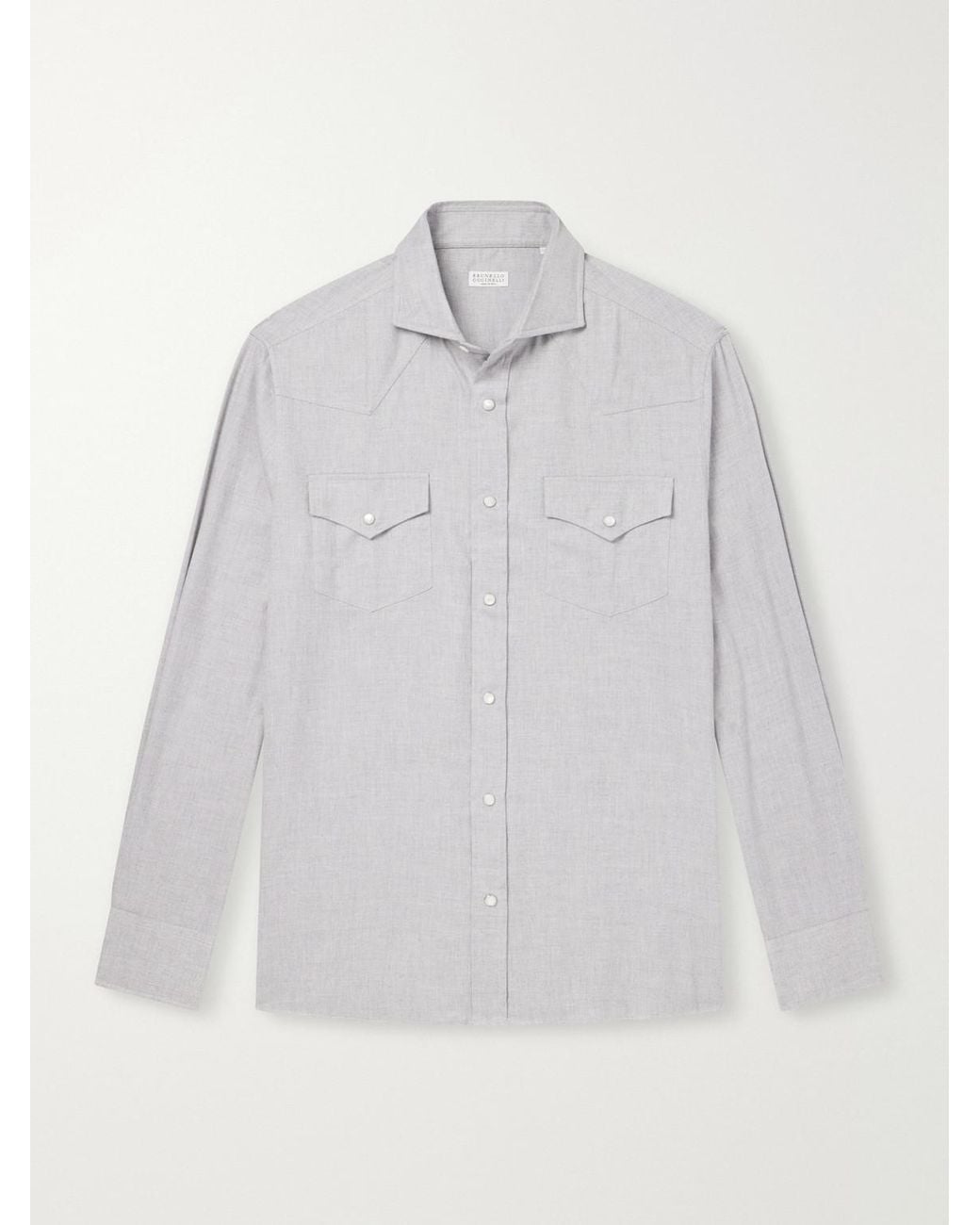 Brunello Cucinelli Gray Cotton-Flannel Western Shirt for men