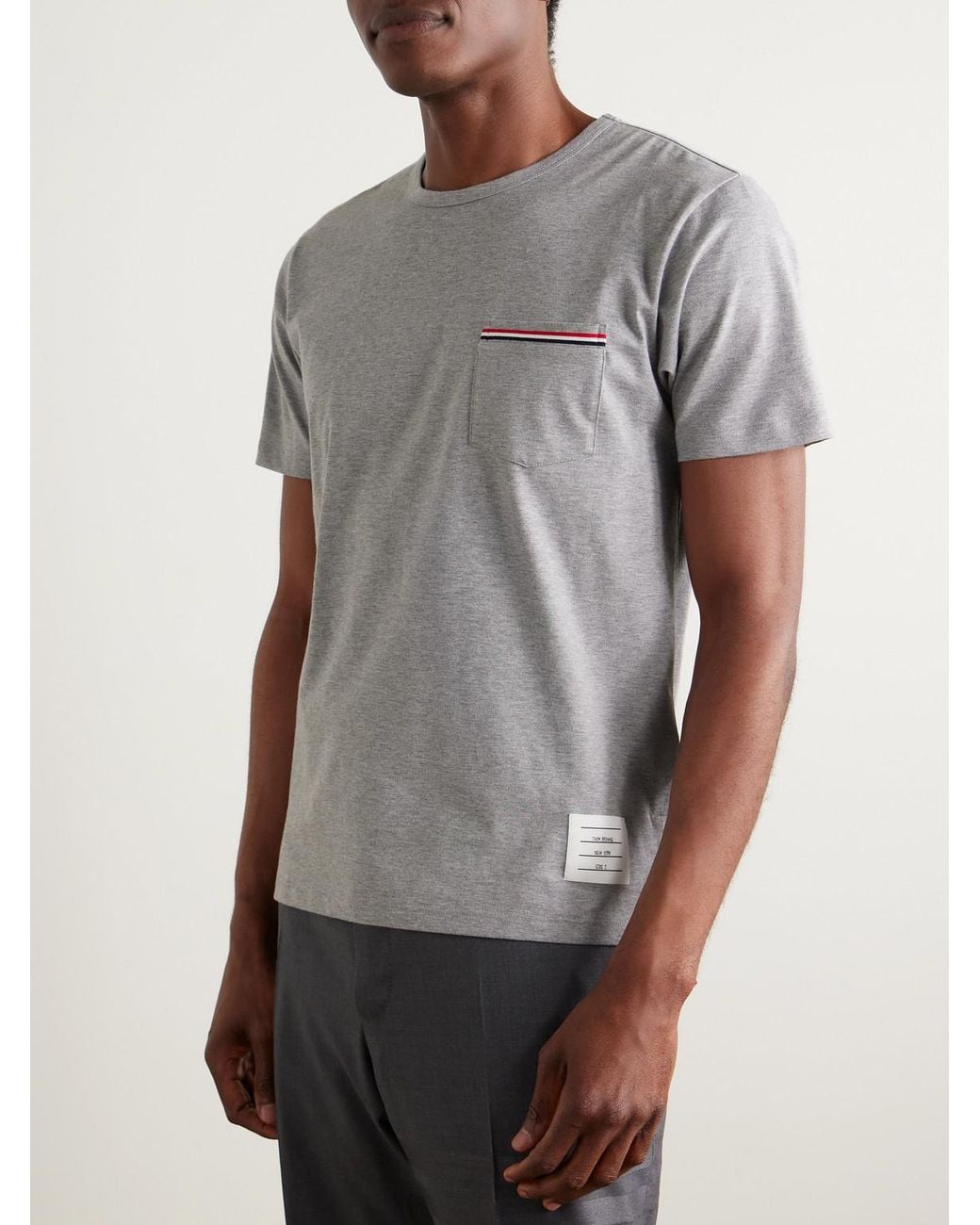 Thom Browne Gray Slim-Fit Grosgrain-Trimmed Cotton-Jersey T-Shirt for men