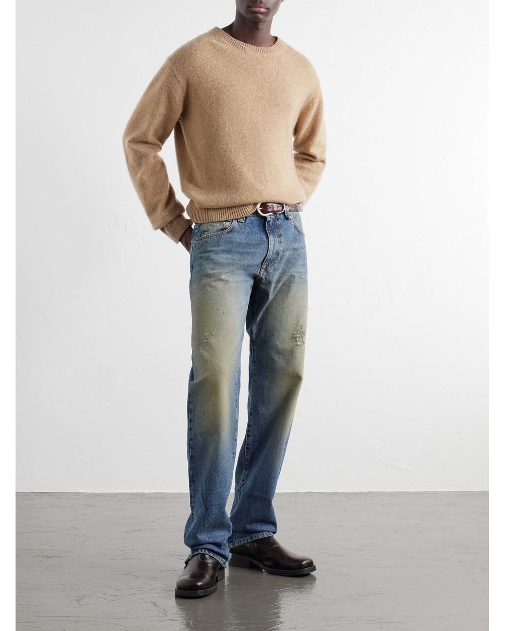 424 Blue Loose Straight-Leg Distressed Jeans for men