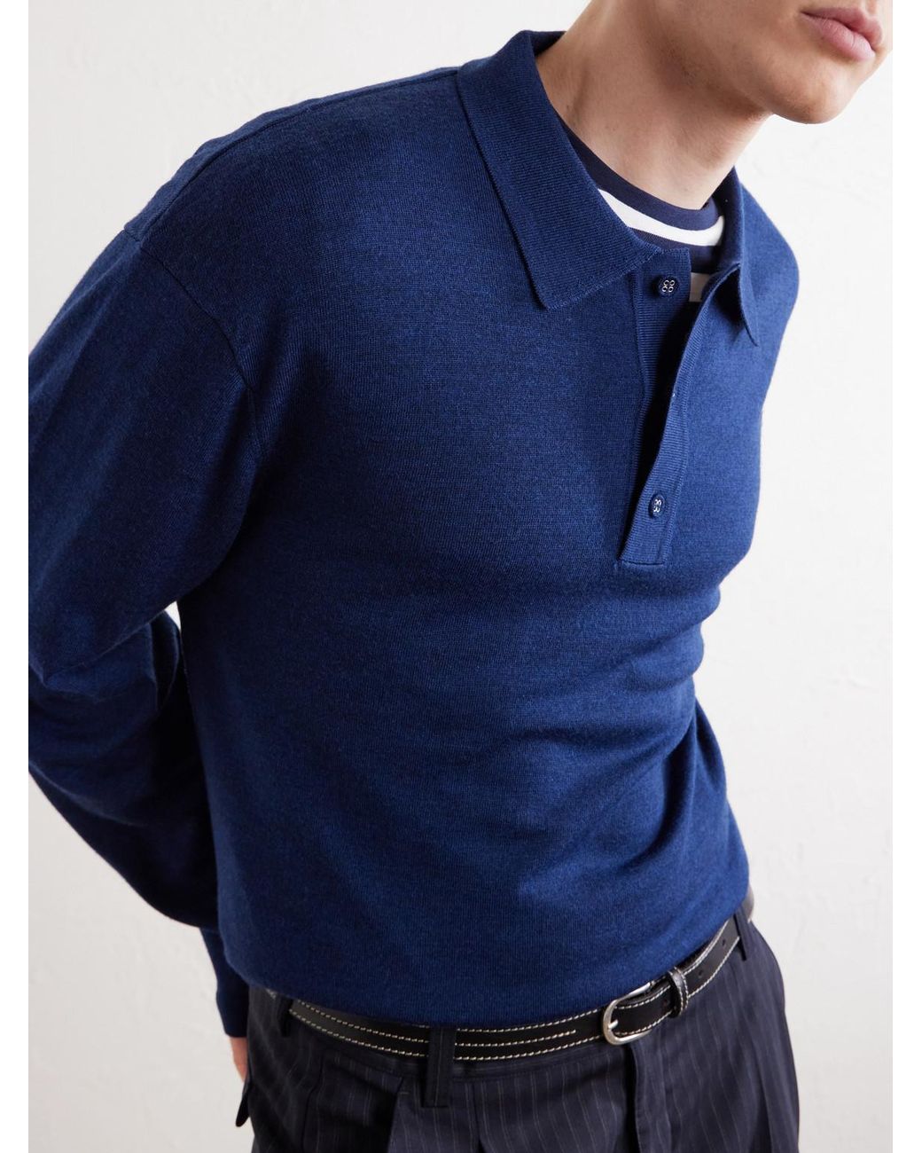 Officine Generale Blue Bay Merino Wool Polo Shirt for men