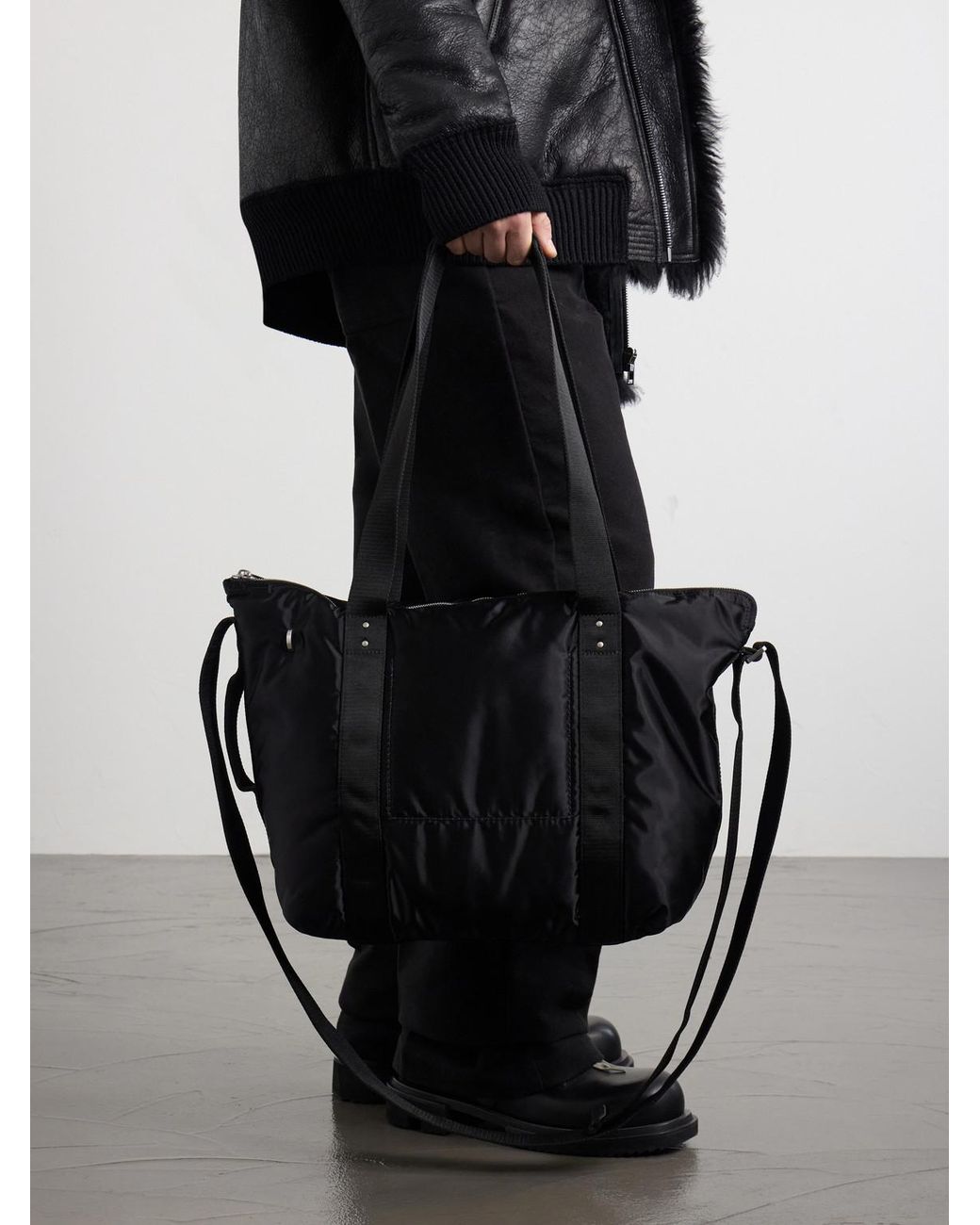 Rick Owens Black Trolley Canvas-Trimmed Shell Tote for men