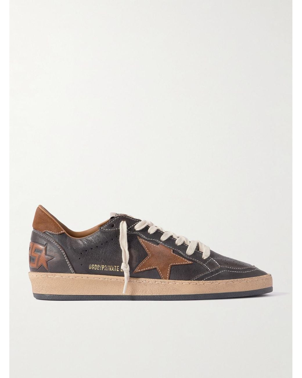 Golden Goose Deluxe Brand Brown Ball Star Distressed Suede-trimmed Leather Sneakers for men