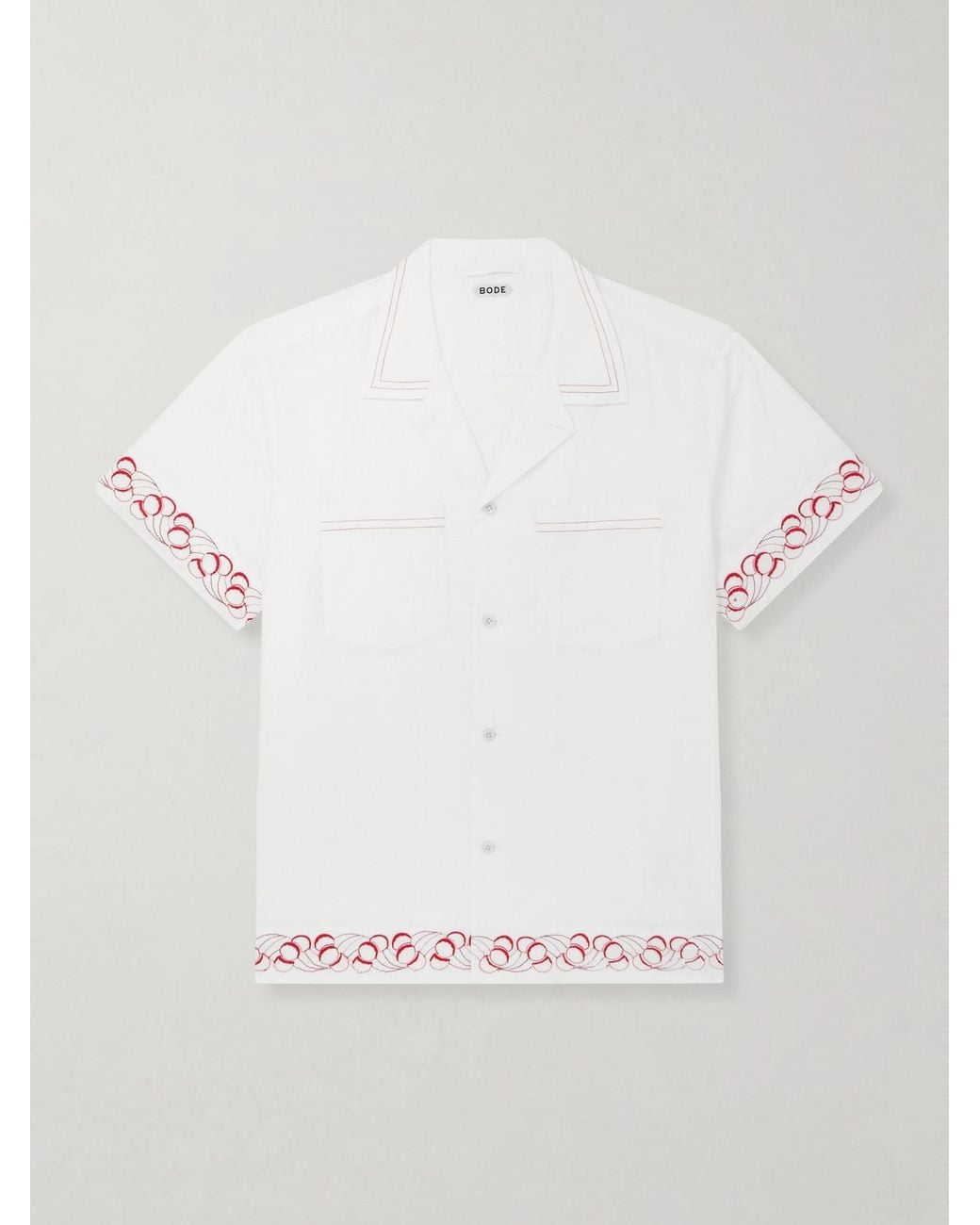 Bode White Cherry Lane Camp-collar Embroidered Cotton-poplin Shirt for men