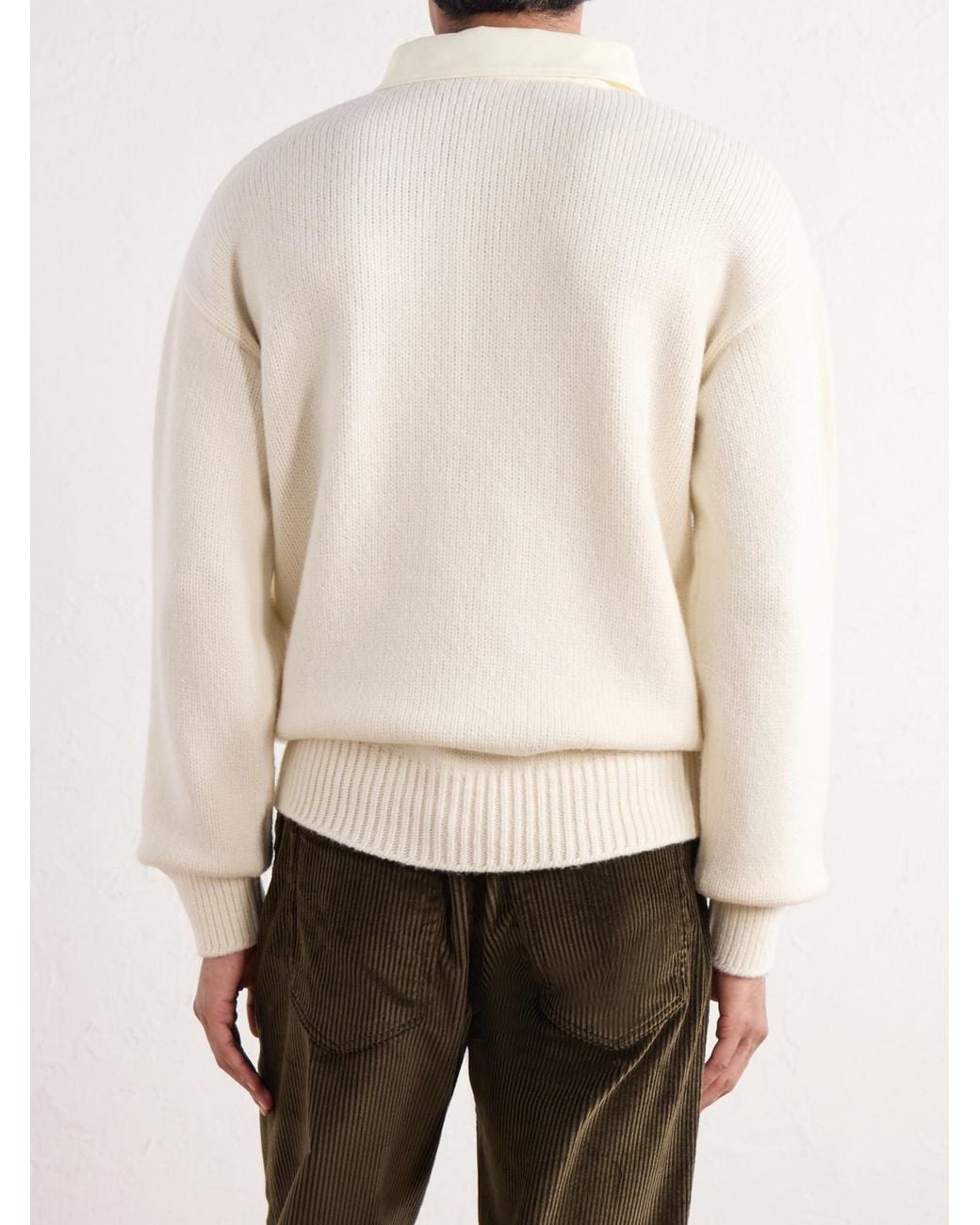 Loewe Natural Anagram-embroidered Cotton Twill-trimmed Wool-blend Polo Sweater for men
