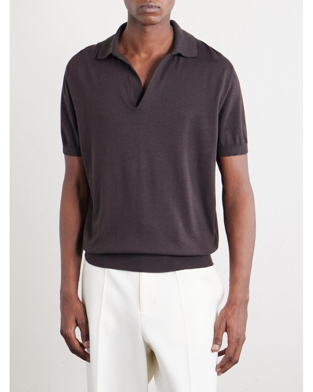 Tom Ford Brown Sea Island Cotton And Silk-blend Polo Shirt for men
