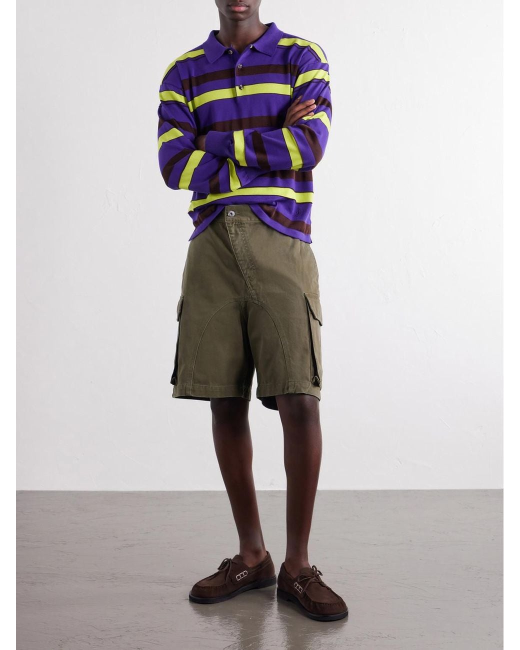 J.W. Anderson Green Twisted Straight-Leg Cotton-Twill Shorts for men