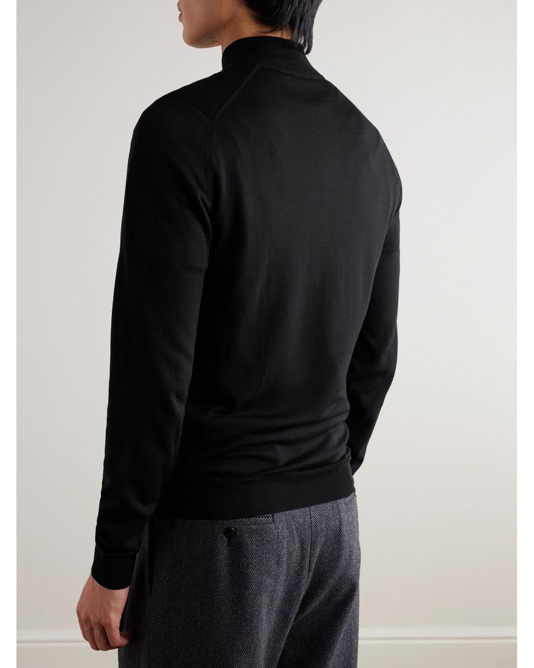 John Smedley Black Slim-Fit Merino Wool Half-Zip Sweater for men