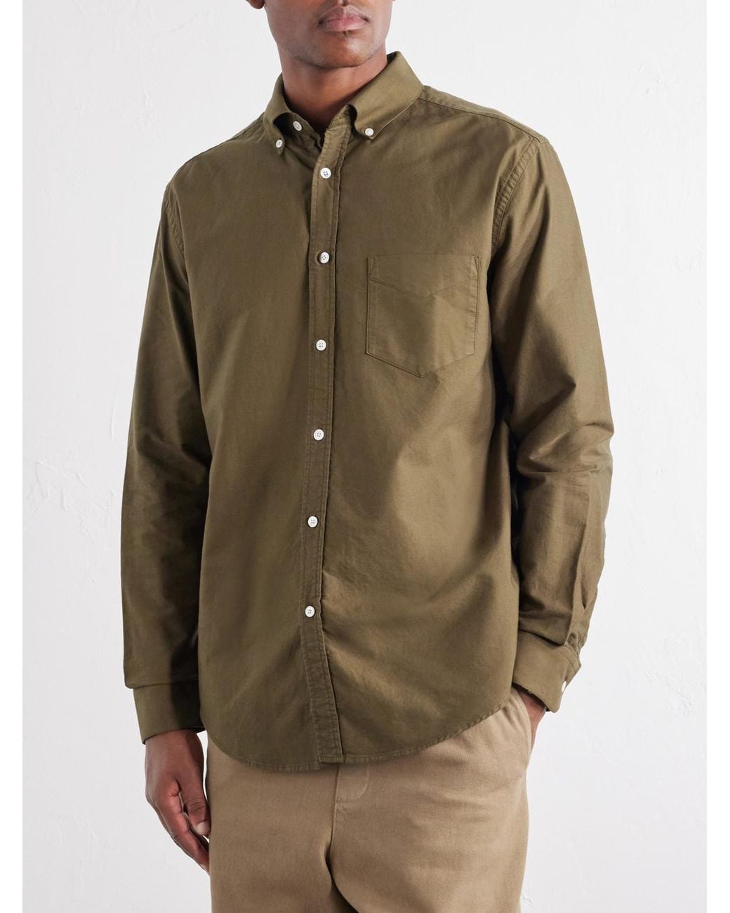 Portuguese Flannel Green Belavista Button-down Collar Cotton Shirt for men