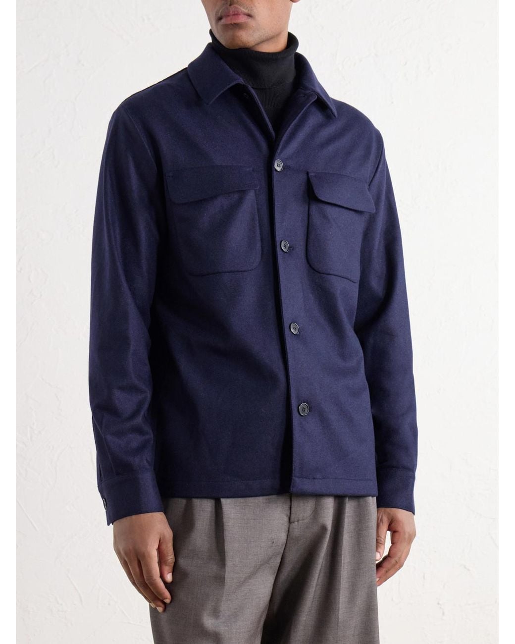 Slowear Blue Incotex Cashmere-Felt Overshirt for men