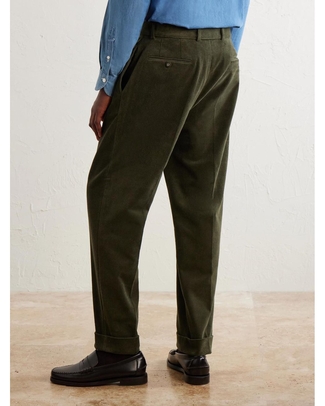 Officine Generale Green Hugo Straight-Leg Cotton-Blend Corduroy Trousers for men