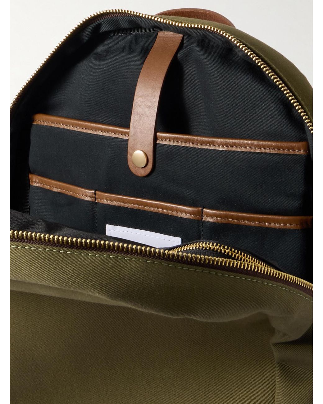Bennett Winch Green Logo-Embroidered Leather-Trimmed Cotton-Canvas Backpack for men