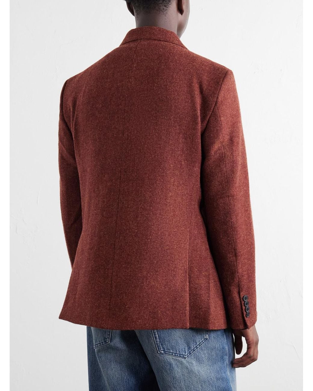Portuguese Flannel Red Double-Breasted Wool-Tweed Blazer for men