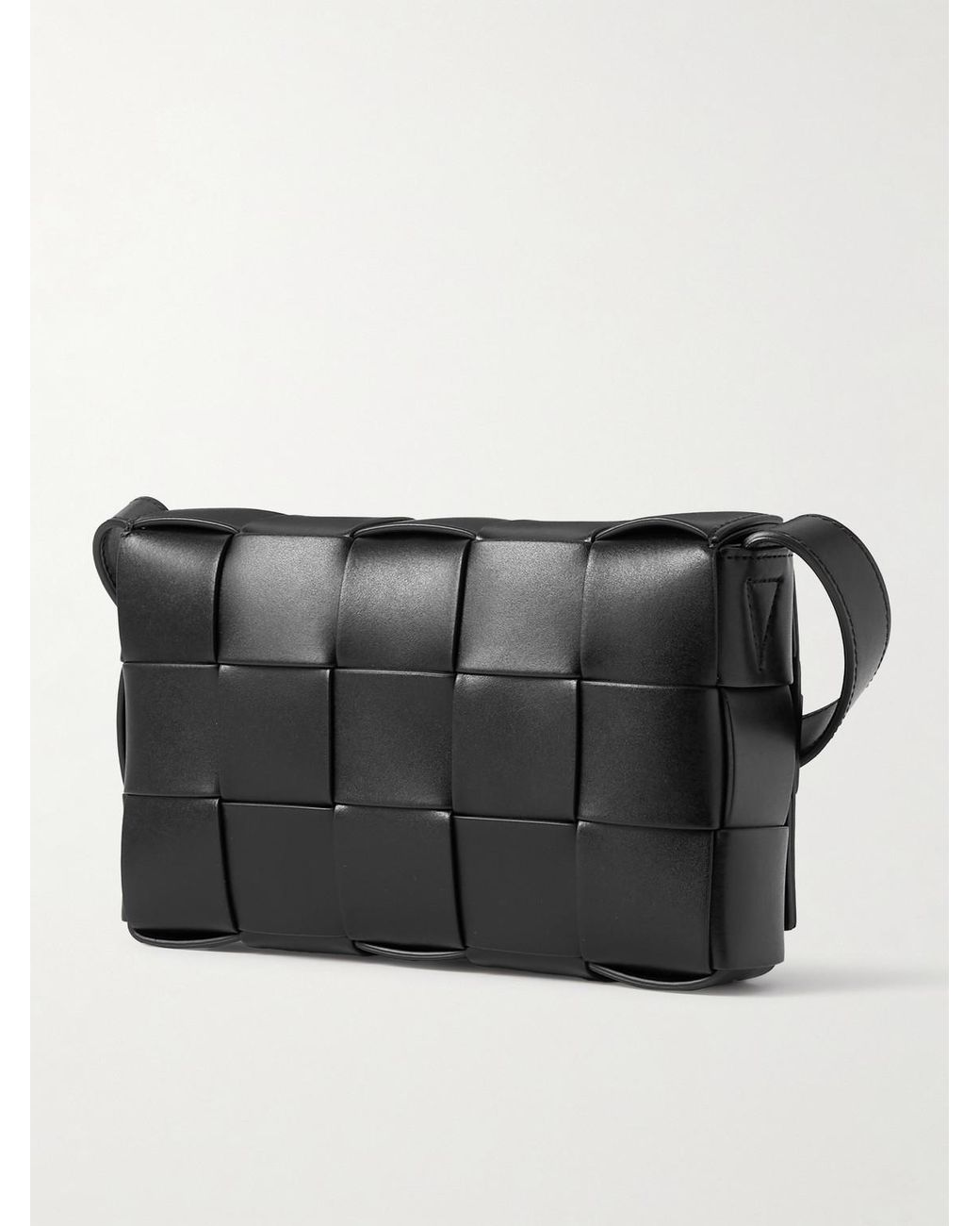 Bottega Veneta Black Cassette Intrecciato Leather Messenger Bag for men