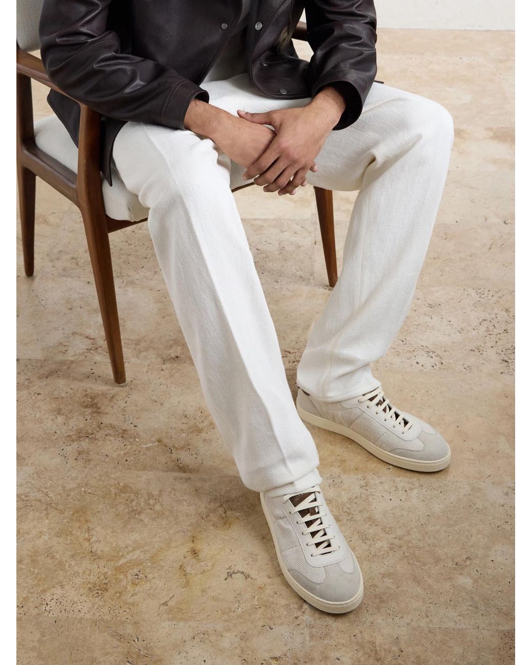 Brunello Cucinelli Natural Suede And Cotton Sneakers for men