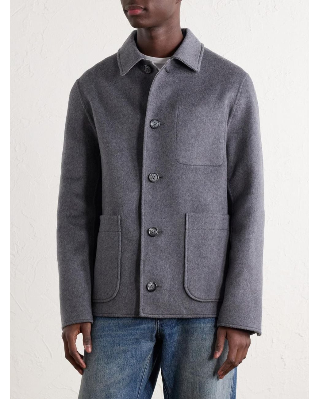 AMI Gray Brushed Wool And Cashmere-Blend Felt Blouson Jacket for men