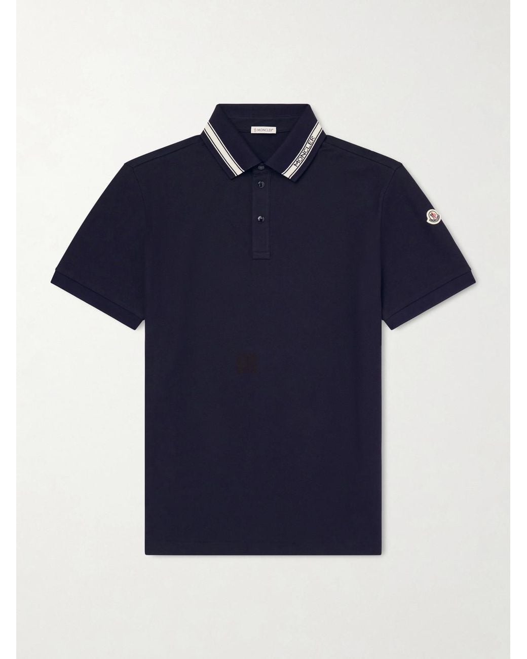 Moncler Blue Logo-Appliquéd Honeycomb-Knit Cotton Polo Shirt for men