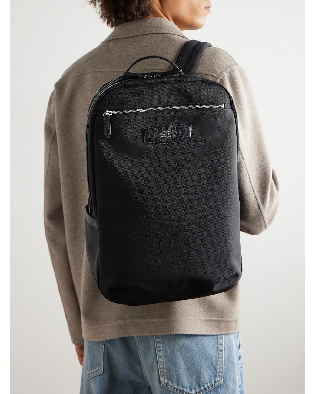 Smythson Black Norton Full-grain Leather-trimmed Econyl® Nylon-canvas Backpack for men