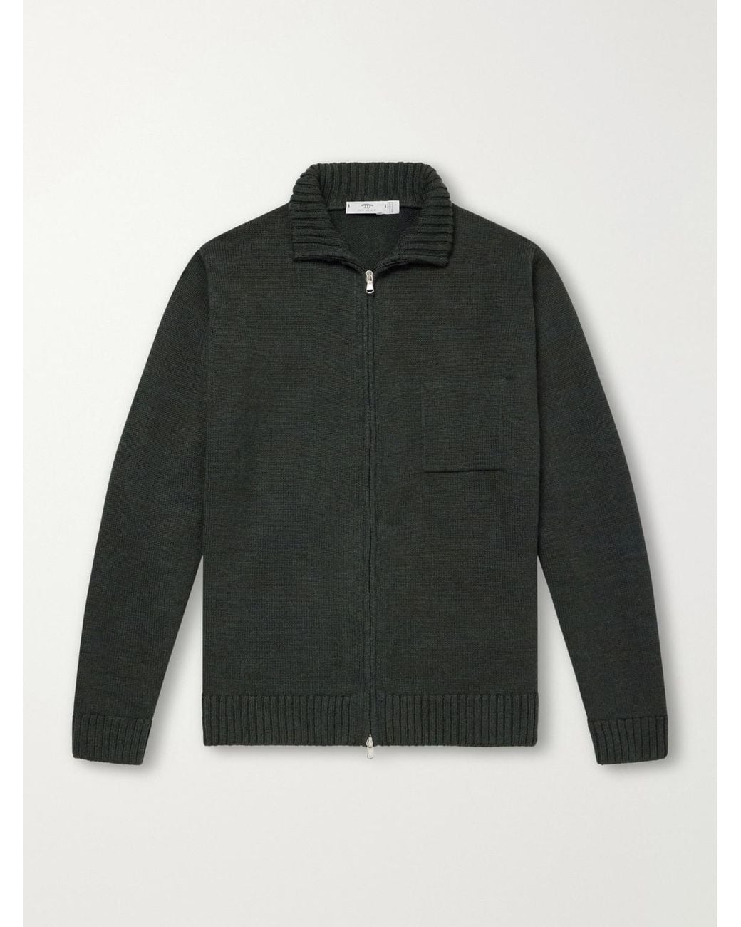 Inis Meáin Green Wool And Linen-Blend Zip-Up Cardigan for men
