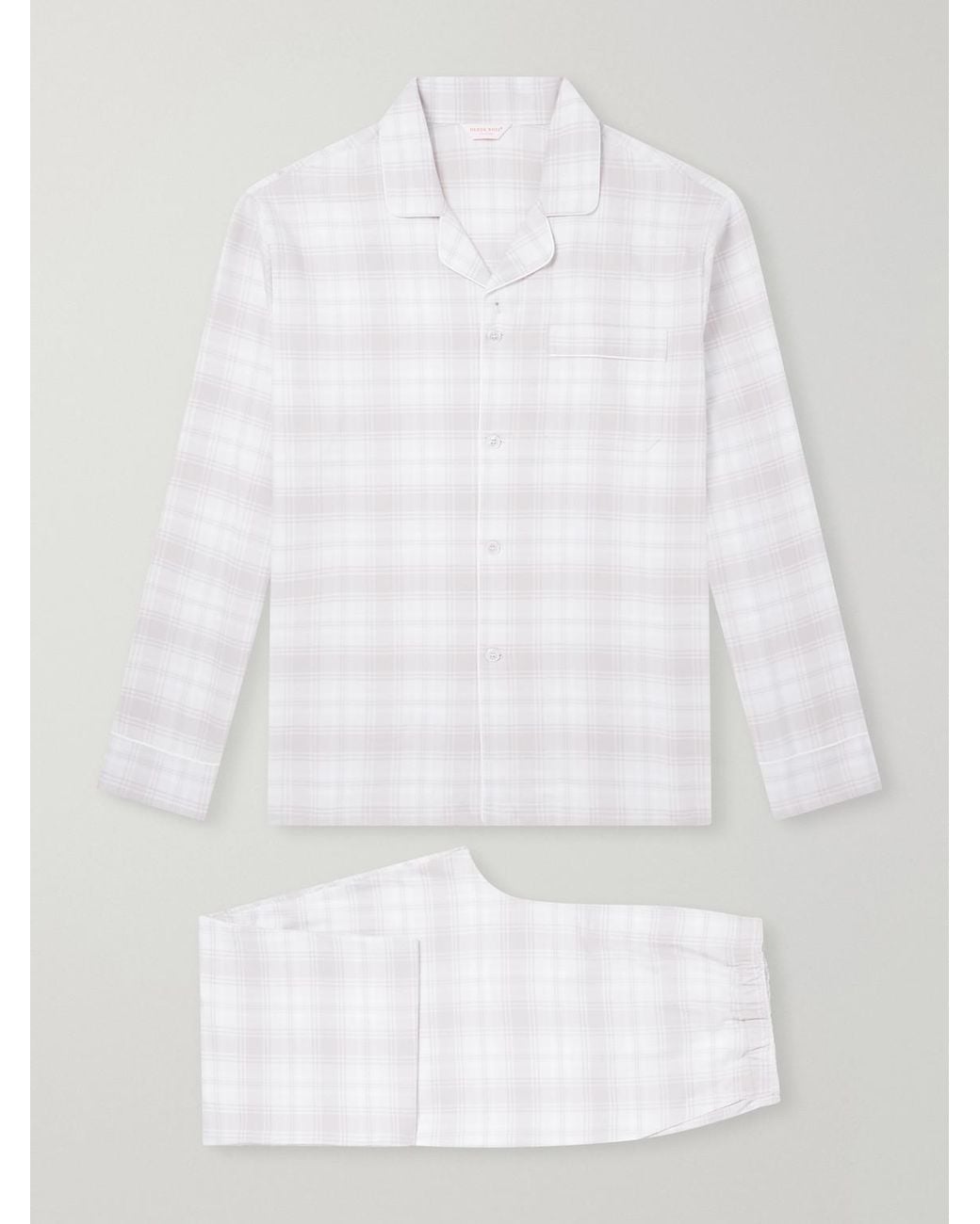 Derek Rose White Kelburn Checked Brushed Cotton-Flannel Pyjama Set for men
