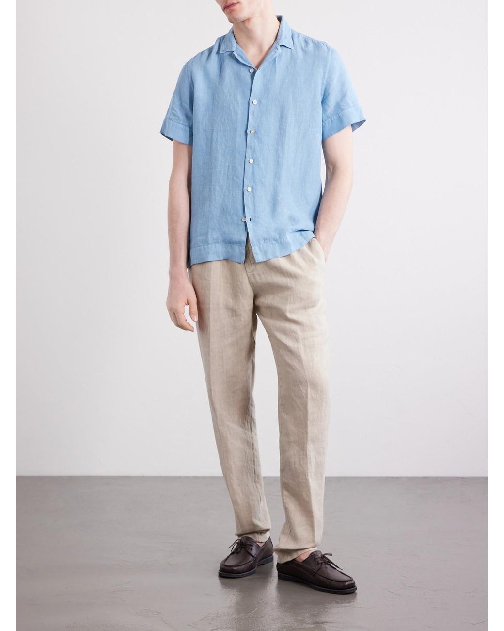 Boglioli Natural Tapered Linen Trousers for men