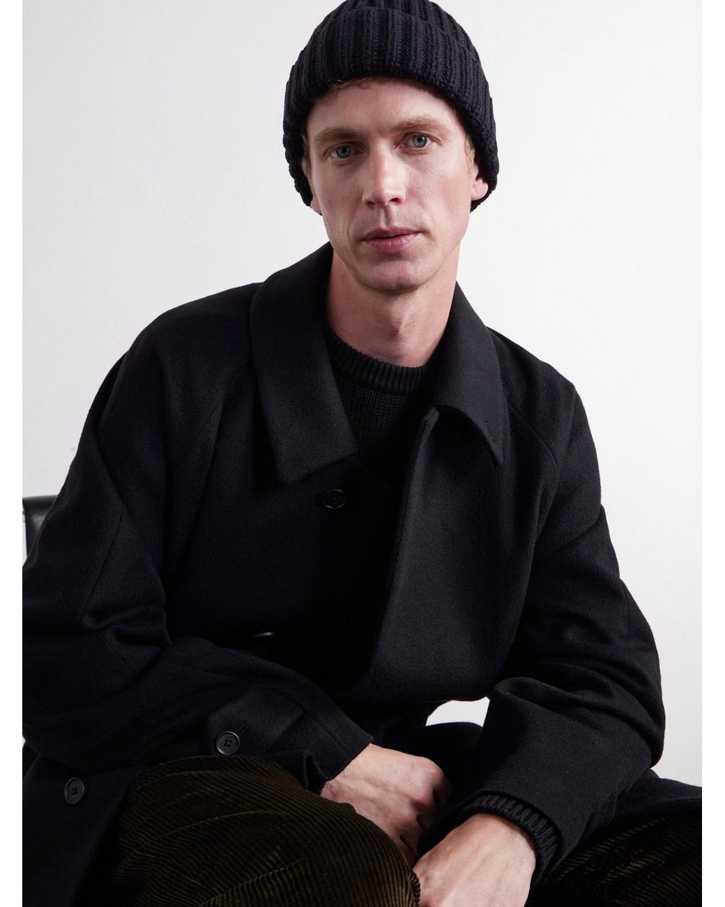 STÒFFA Black Ribbed Cashmere Beanie for men