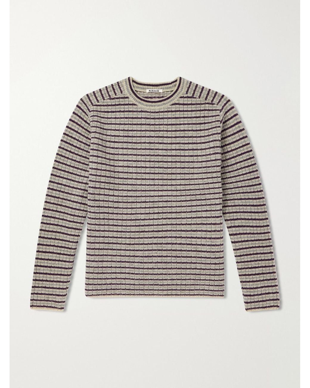 Auralee Gray Striped Ribbed Wool And Cashmere-Blend Sweater for men