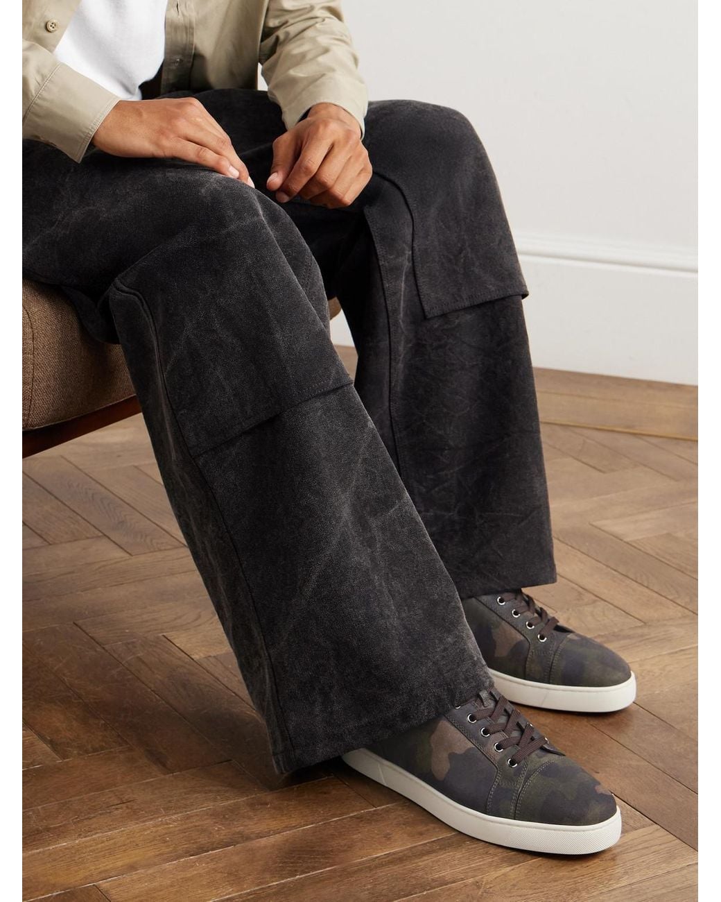Christian Louboutin Green Louis Junior Camouflage-print Nubuck Sneakers for men