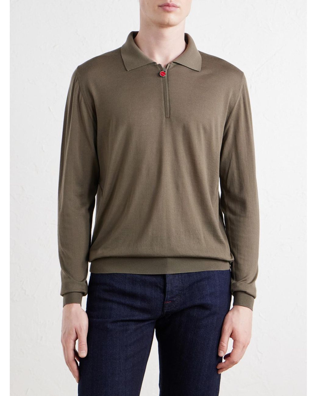 Kiton Natural Wool Half-Zip Sweater for men