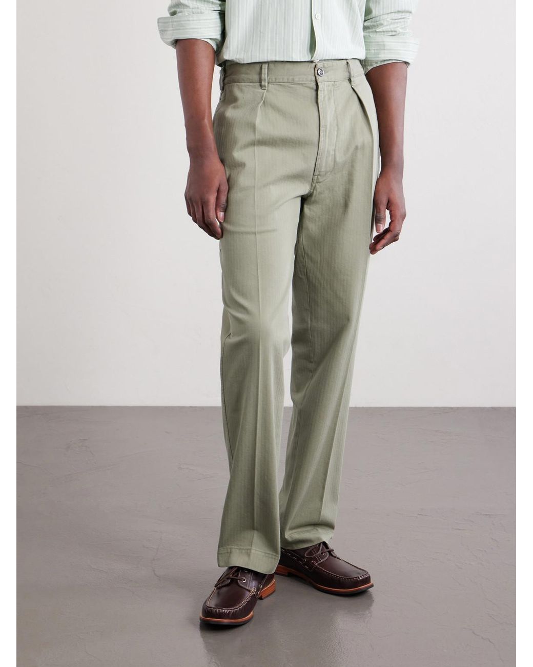 Drake's Green Games Straight-Leg Herringbone Cotton Suit Trousers for men