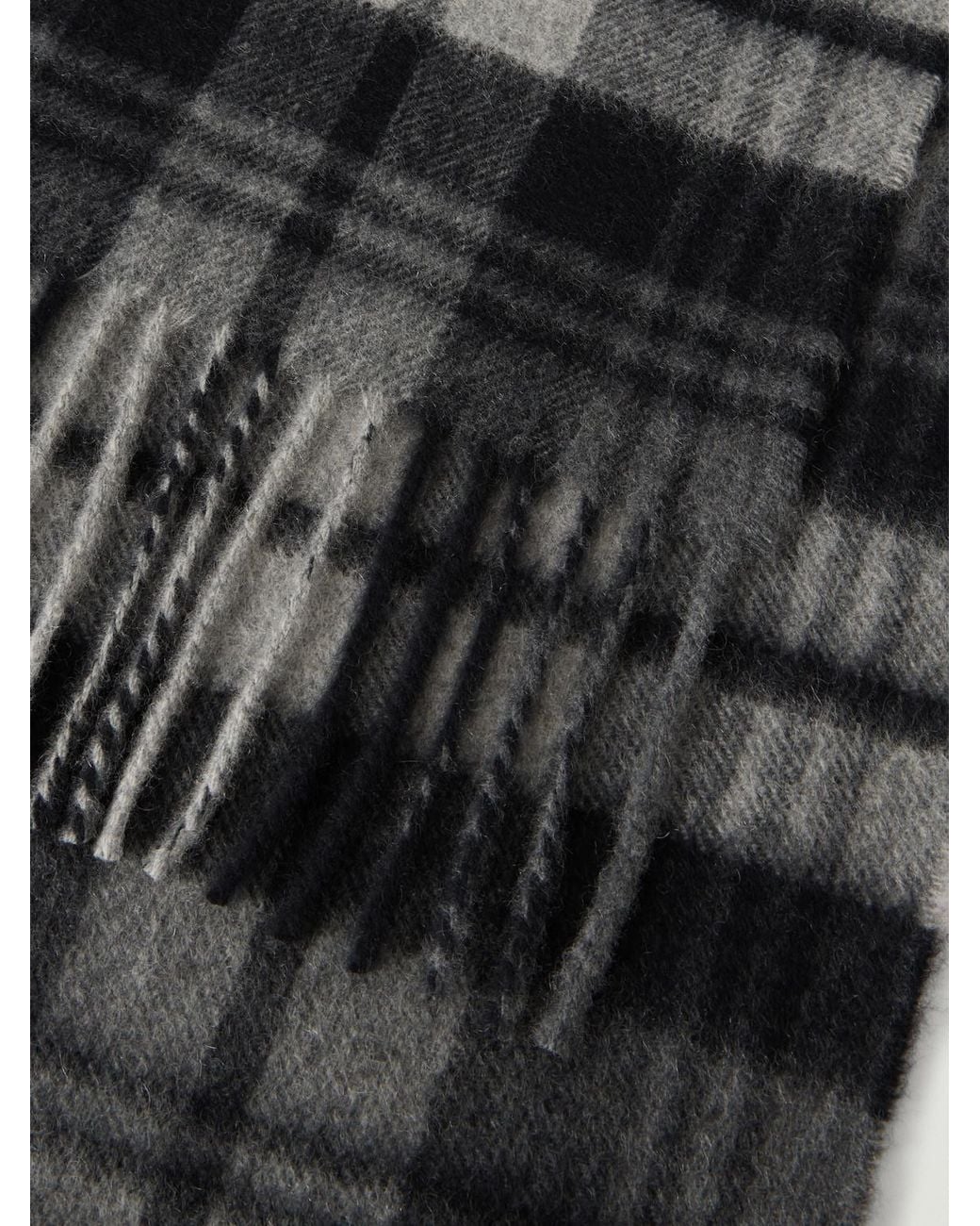 Johnstons Black Fringed Checked Cashmere Scarf for men
