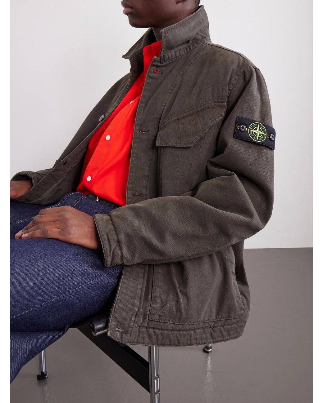Stone Island Gray Garment-Dyed Panama Cotton-Canvas Jacket for men