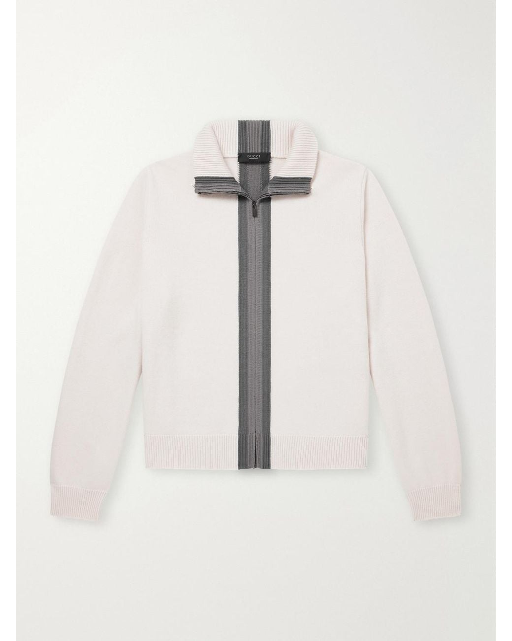 Gucci Natural Web-Intarsia Wool Zip-Up Sweater for men