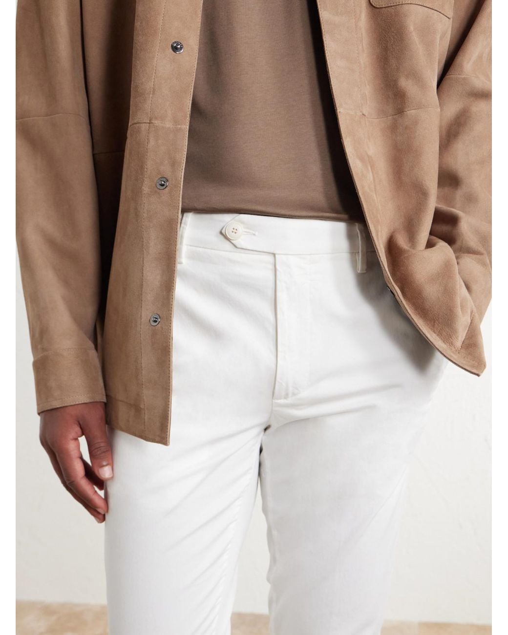 Canali White Tapered Stretch Cotton-Twill Trousers for men
