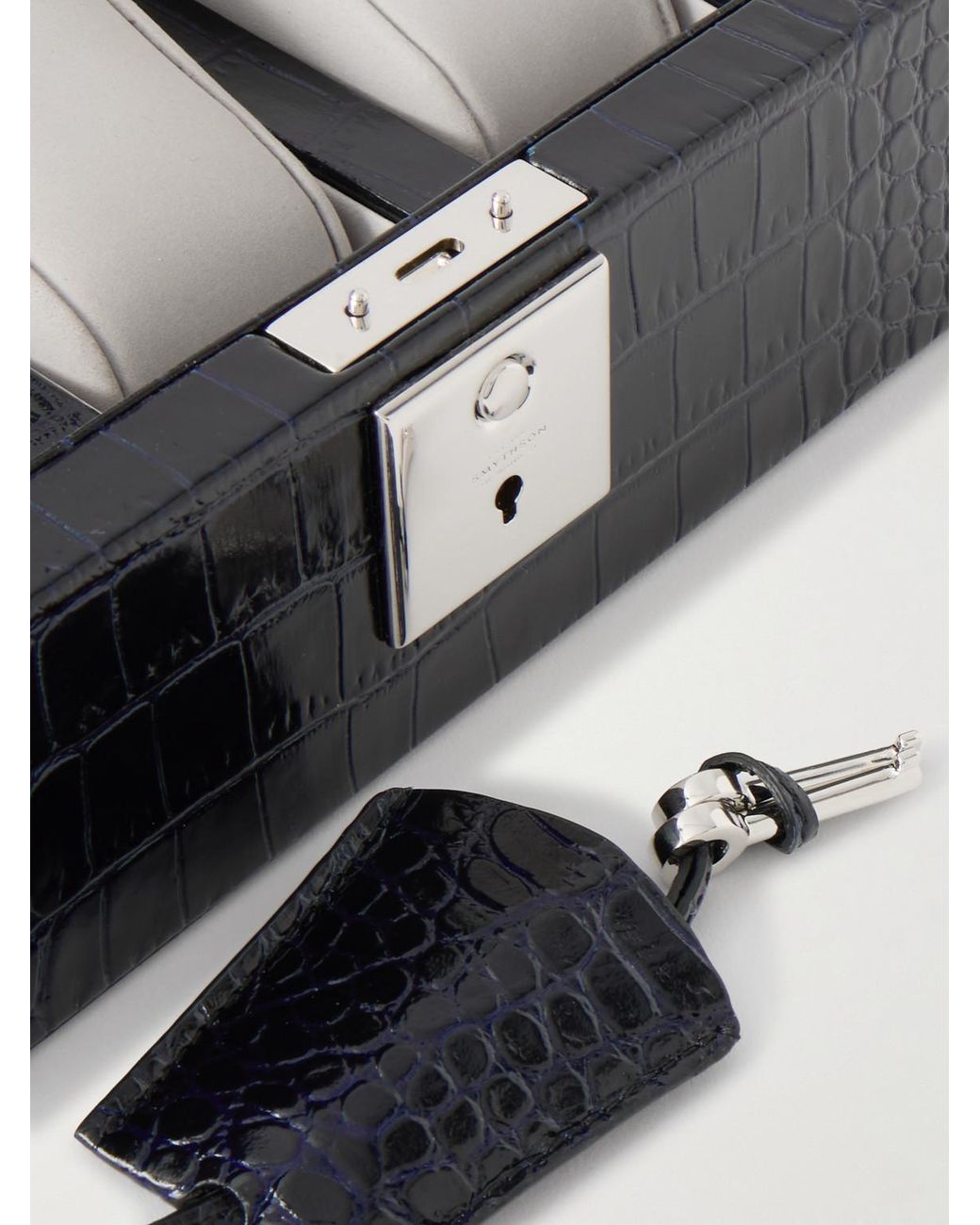 Smythson Gray Mara Croc-Effect Leather Six-Piece Watch Box for men