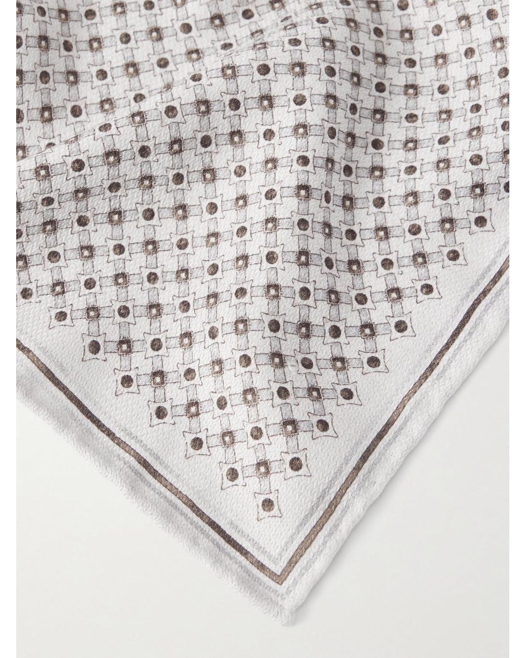 Brunello Cucinelli Gray Printed Silk Pocket Square for men