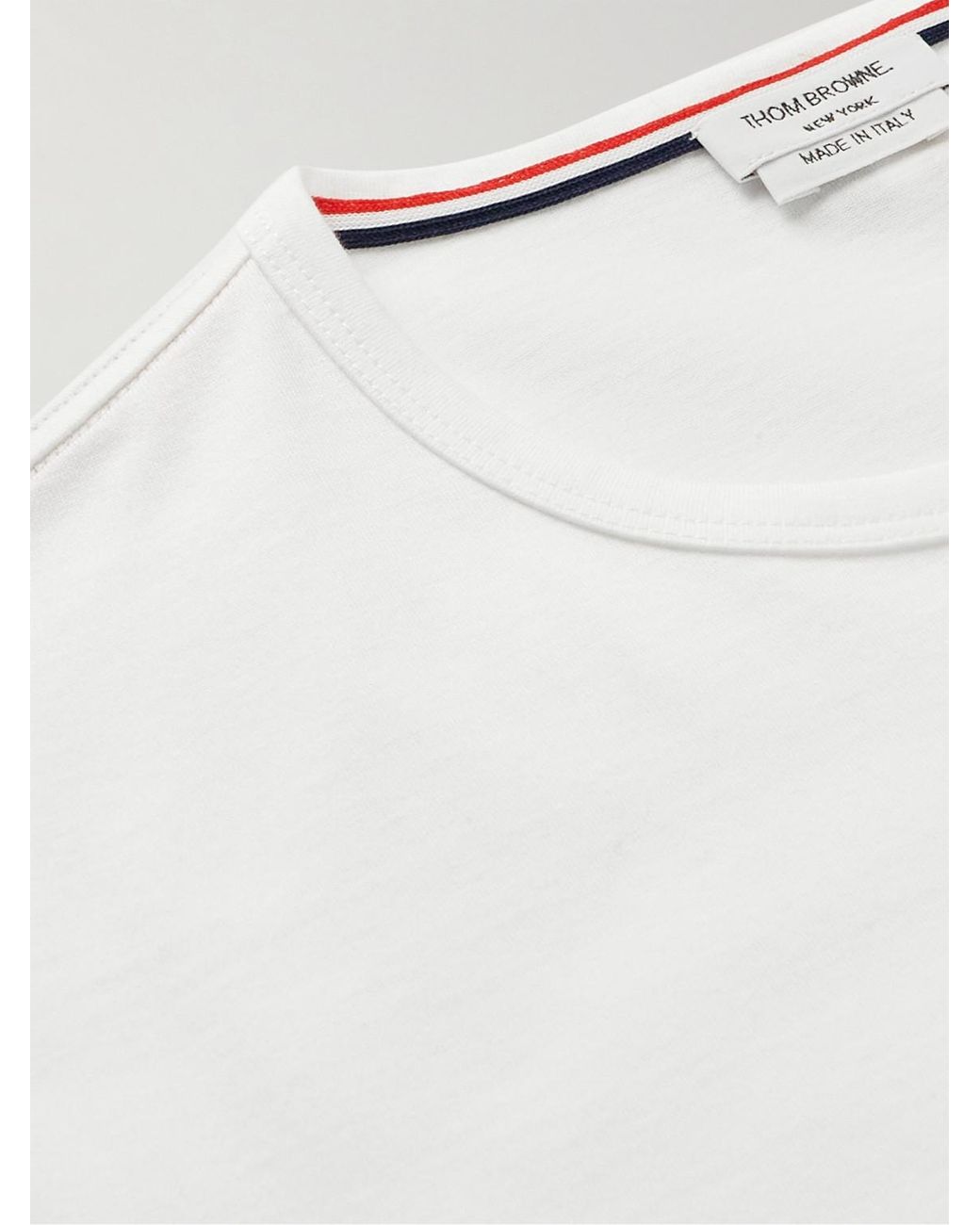 Thom Browne White Slim-Fit Grosgrain-Trimmed Cotton-Jersey T-Shirt for men