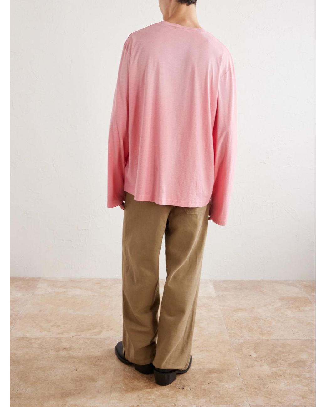 Acne Pink Edden U 1996 Logo-Print Distressed Cotton And Hemp-Blend T-Shirt for men