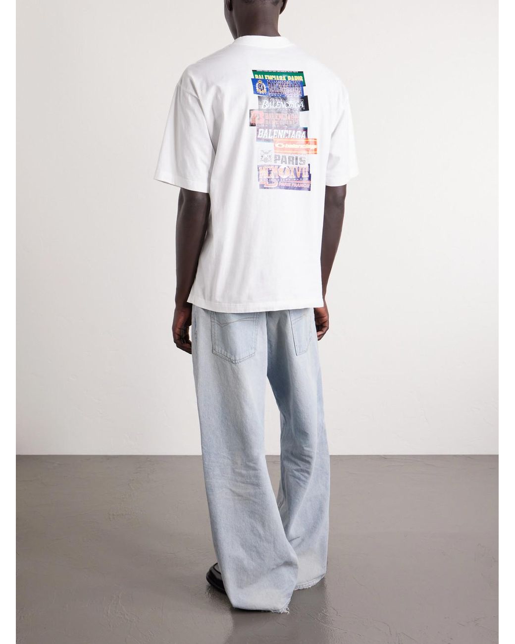 Balenciaga White Printed Cotton-Jersey T-Shirt for men