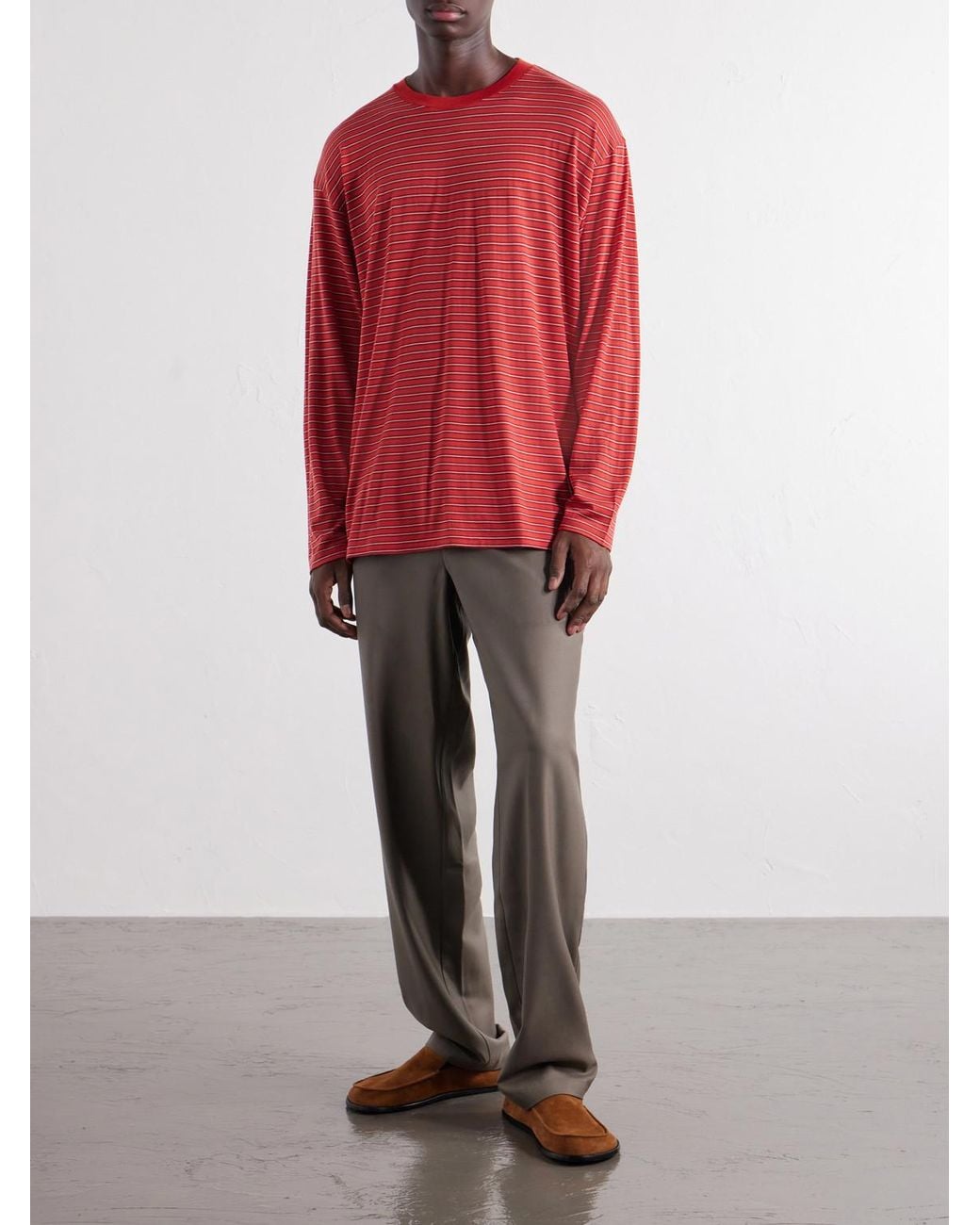 Auralee Red Striped Wool-Jersey T-Shirt for men