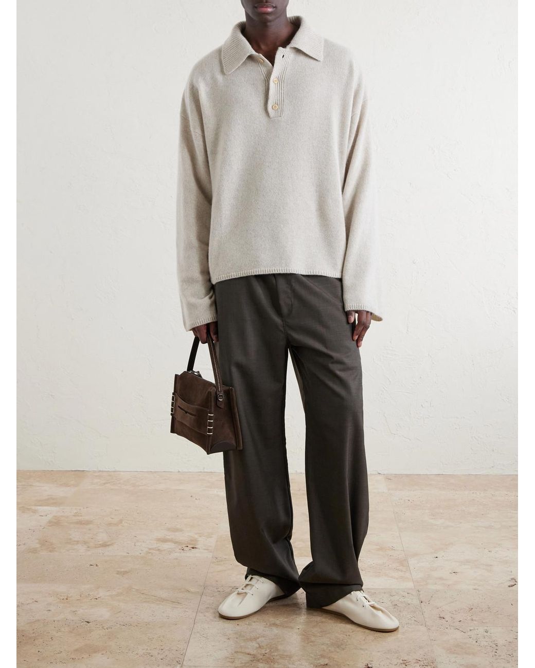 The Elder Statesman White Dume Rugby Cashmere Polo Sweater for men