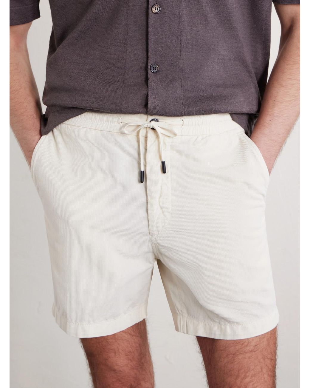 Slowear White Straight-Leg Cotton-Corduroy Drawstring Shorts for men