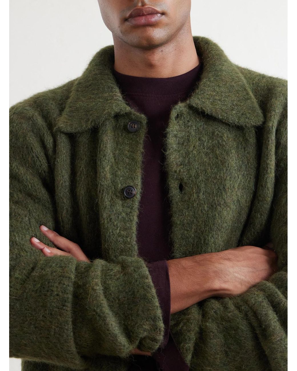 Dries Van Noten Green Mora Cropped Alpaca-Blend Cardigan for men