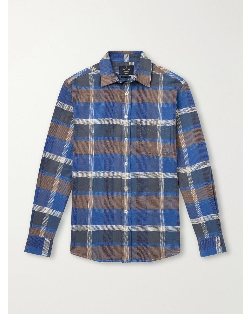Portuguese Flannel Blue Alpino Checked Cotton-Flannel Shirt for men